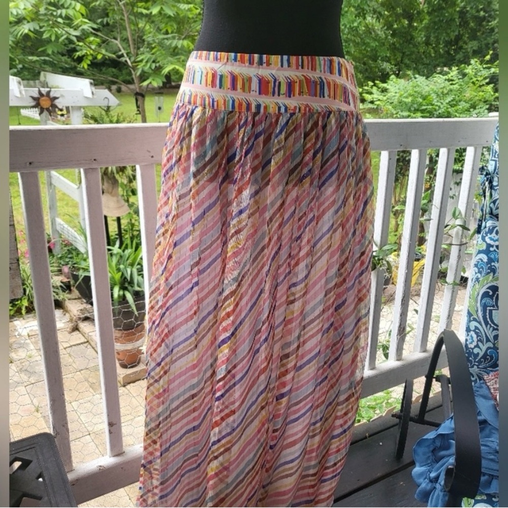Anthropologie Pastel Multi-Stripe A-Line Maxi Skirt
